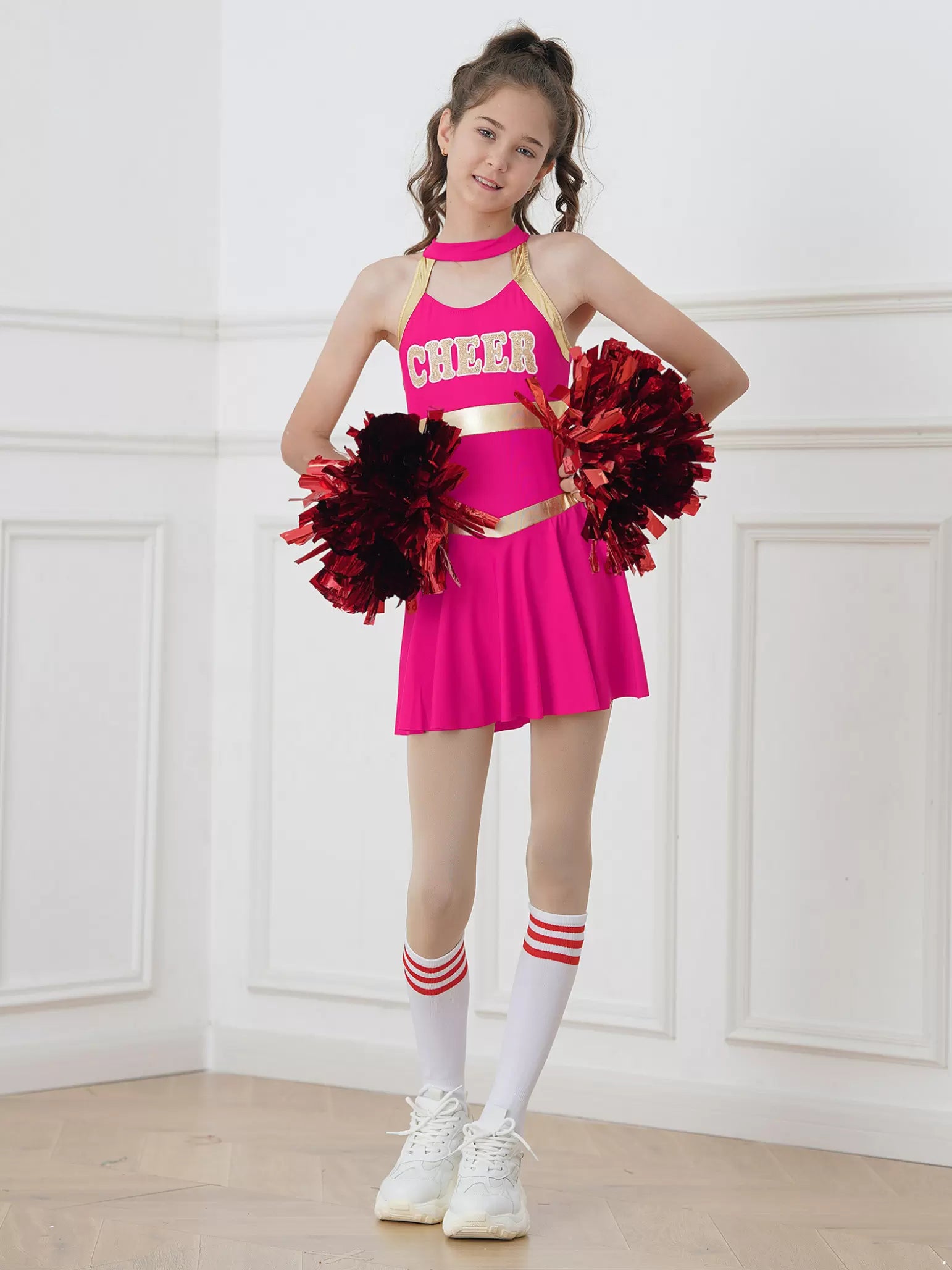 Abito da ballo da cheerleader senza maniche con spalline incrociate per bambina 