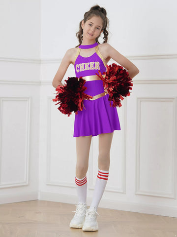 Robe de danse de pom-pom girl sans manches pour filles, bretelles croisées 