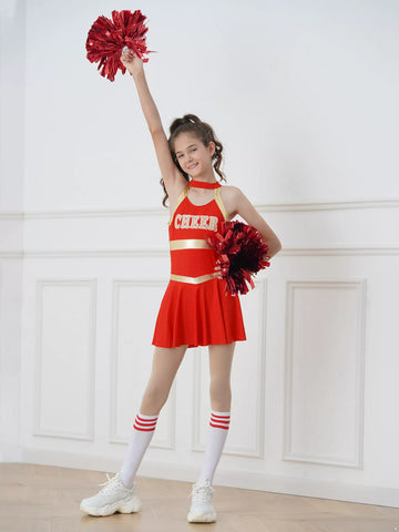 Kids Girls Sleeveless Crisscross Straps Cheerleader Dance Dress