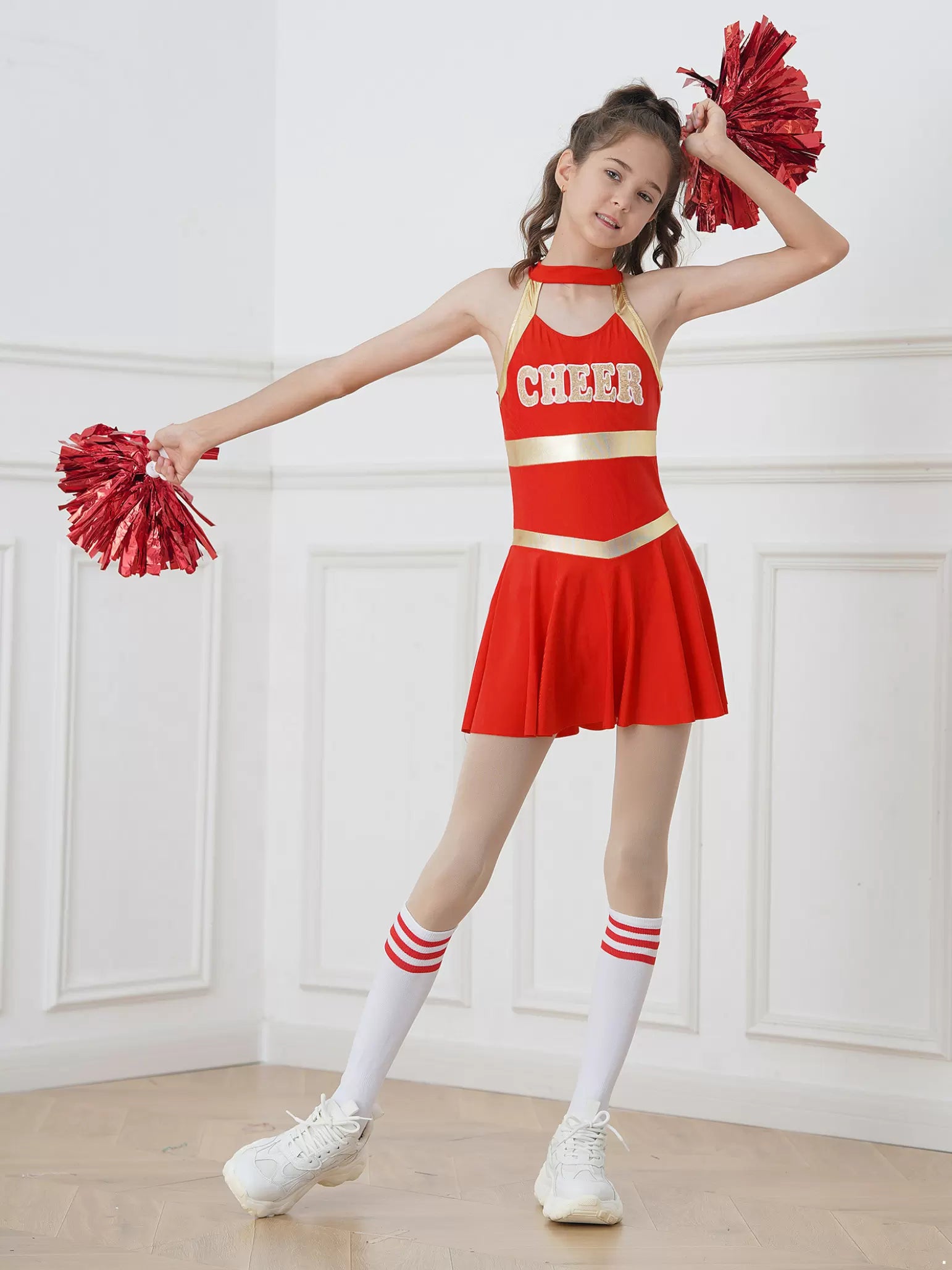 Kids Girls Sleeveless Crisscross Straps Cheerleader Dance Dress