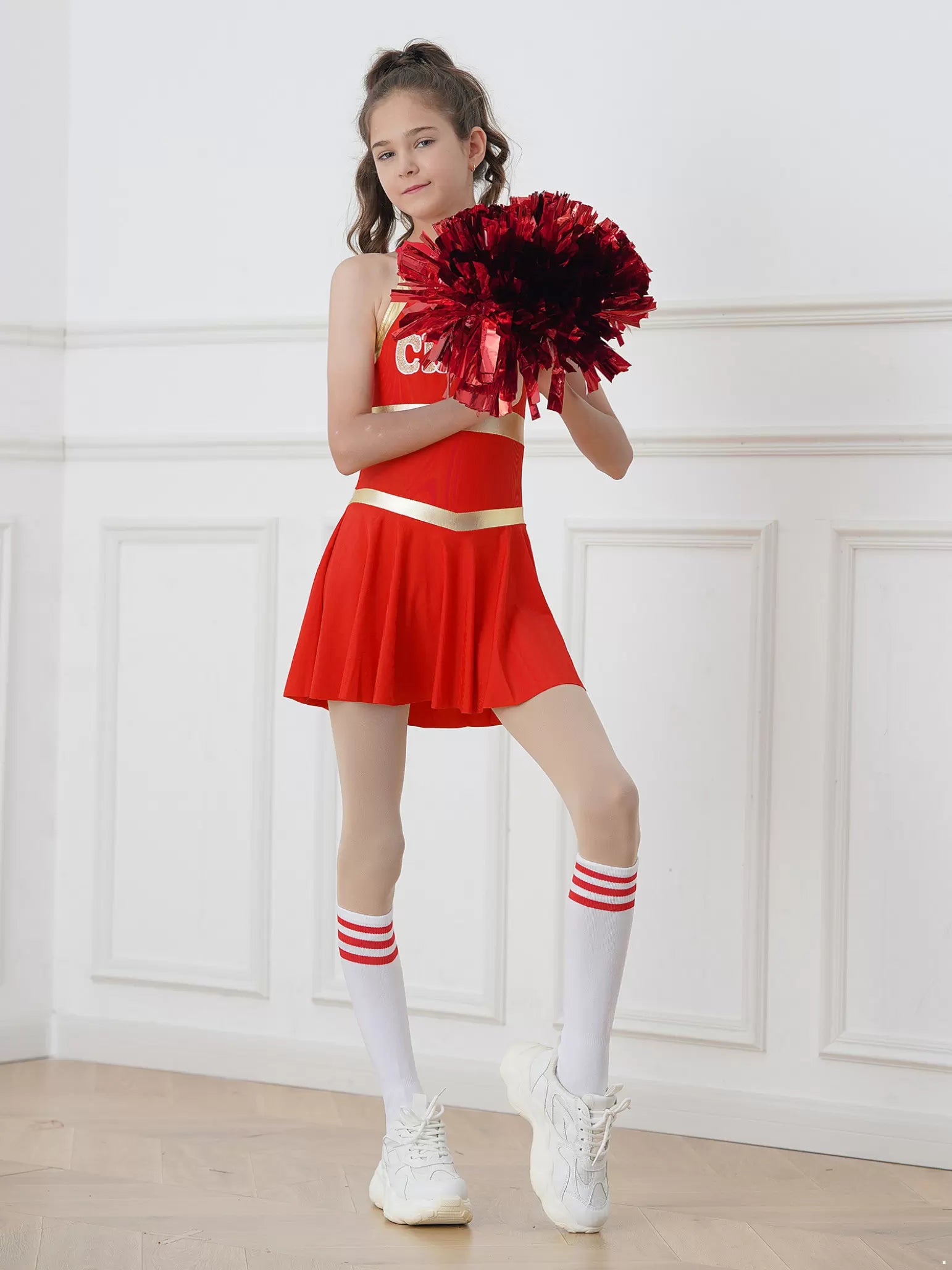 Abito da ballo da cheerleader senza maniche con spalline incrociate per bambina 