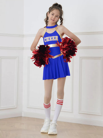 Robe de danse de pom-pom girl sans manches pour filles, bretelles croisées 