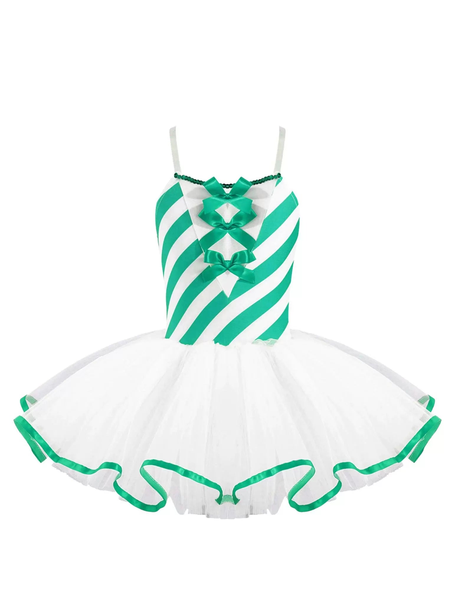 Kids Girls Christmas Sleeveless Bowknot Stripes Mesh Tutu Dress