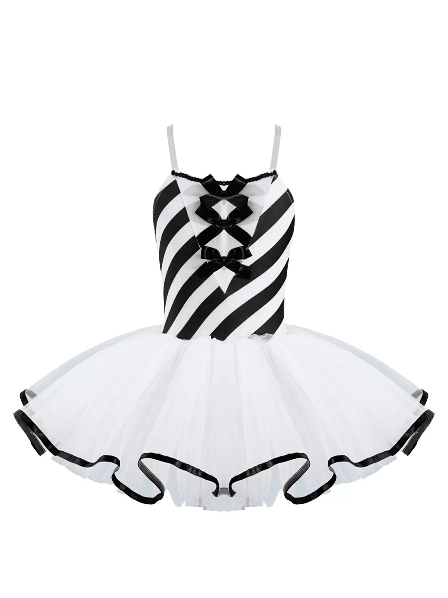 Kids Girls Christmas Sleeveless Bowknot Stripes Mesh Tutu Dress