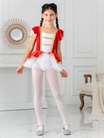 Kids Girls Short Sleeves Ringmaster Costume Leotard Dress