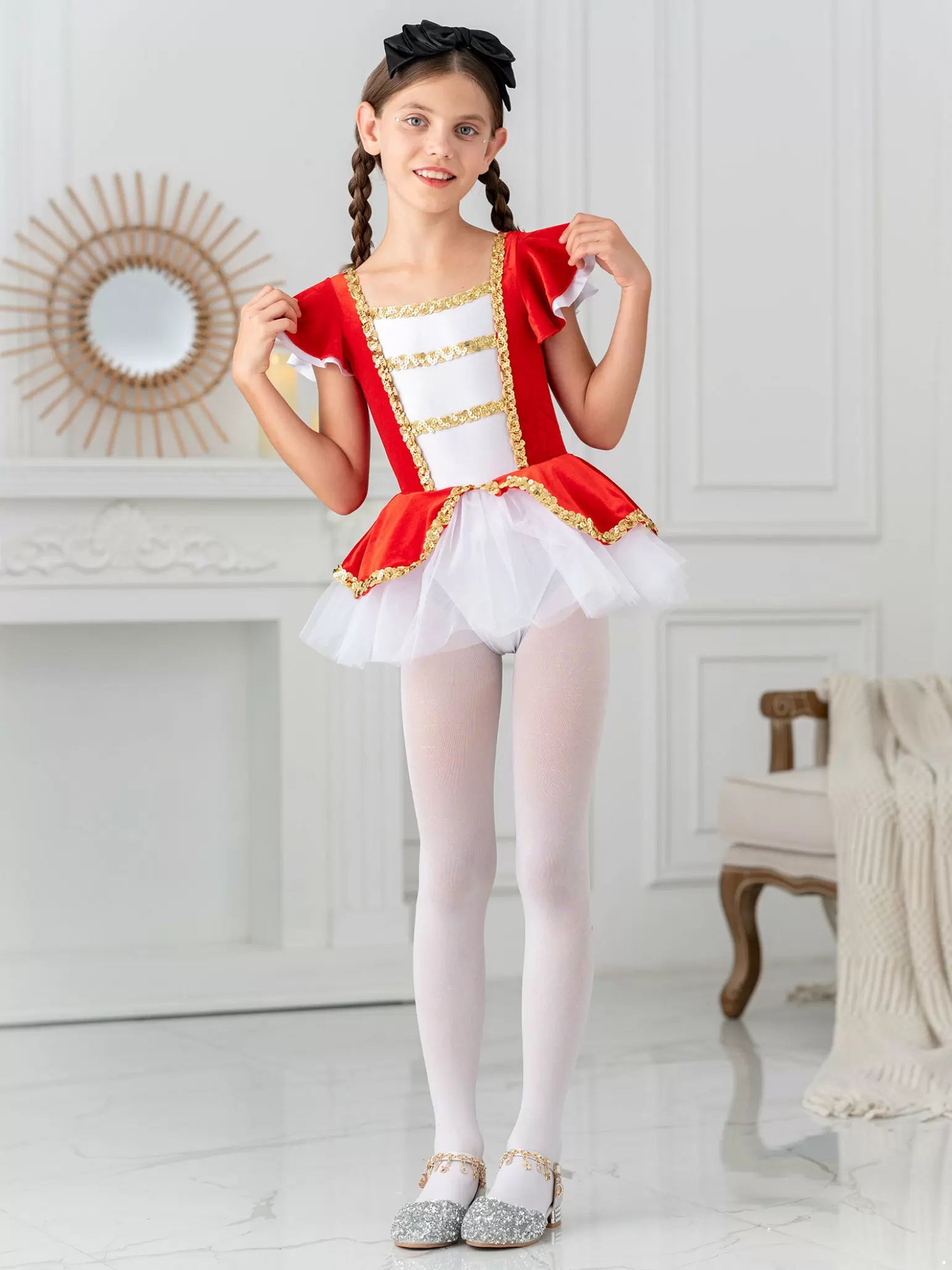 Kids Girls Short Sleeves Ringmaster Costume Leotard Dress