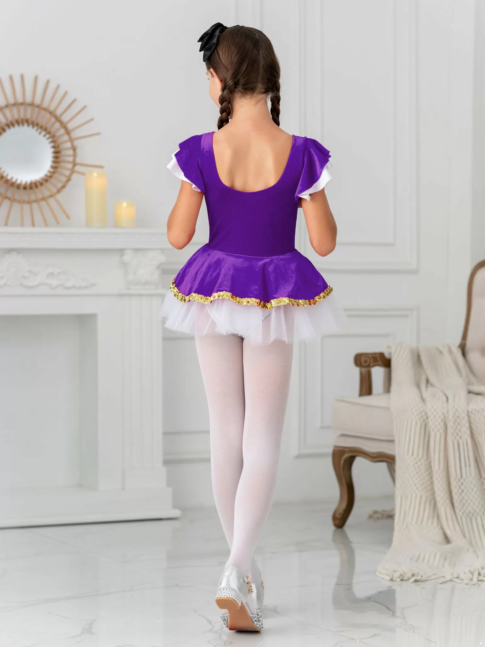 Kids Girls Short Sleeves Ringmaster Costume Leotard Dress