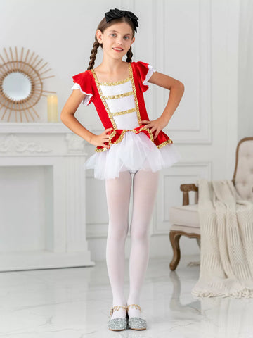 Kids Girls Short Sleeves Ringmaster Costume Leotard Dress