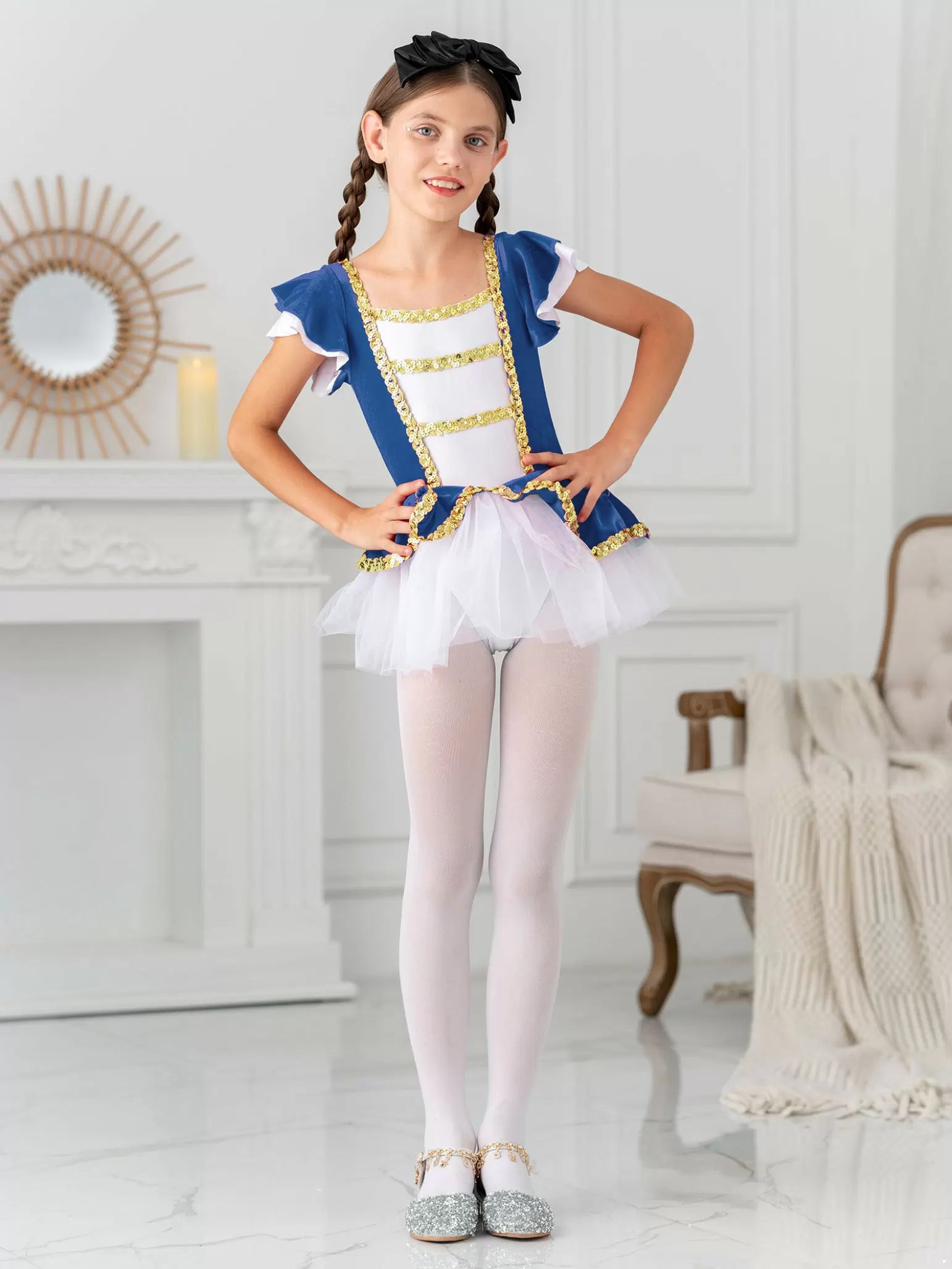 Kids Girls Short Sleeves Ringmaster Costume Leotard Dress