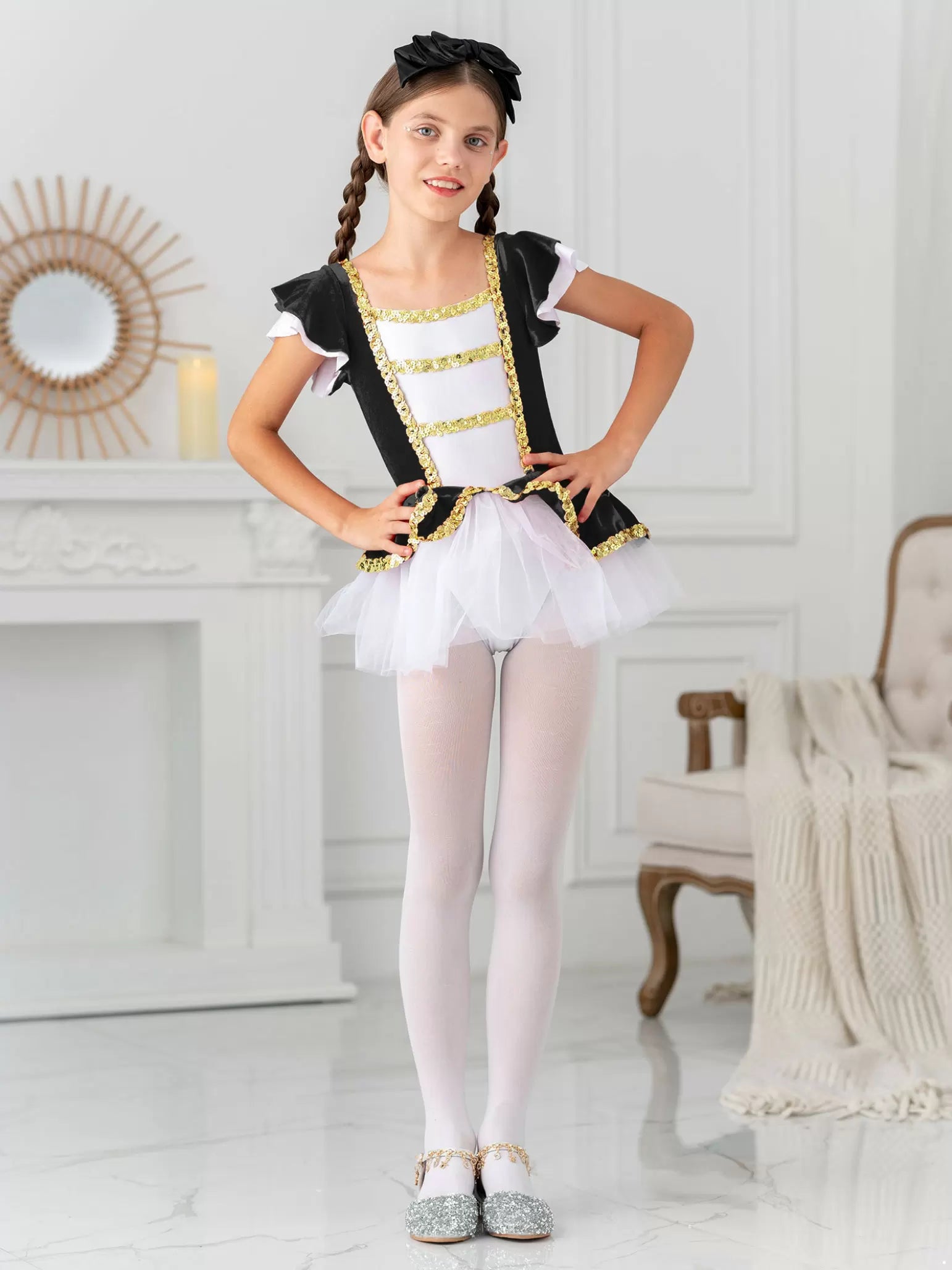 Kids Girls Short Sleeves Ringmaster Costume Leotard Dress