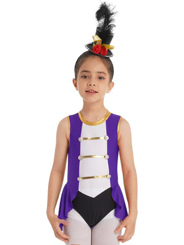 Costume de cirque sans manches pour filles, justaucorps