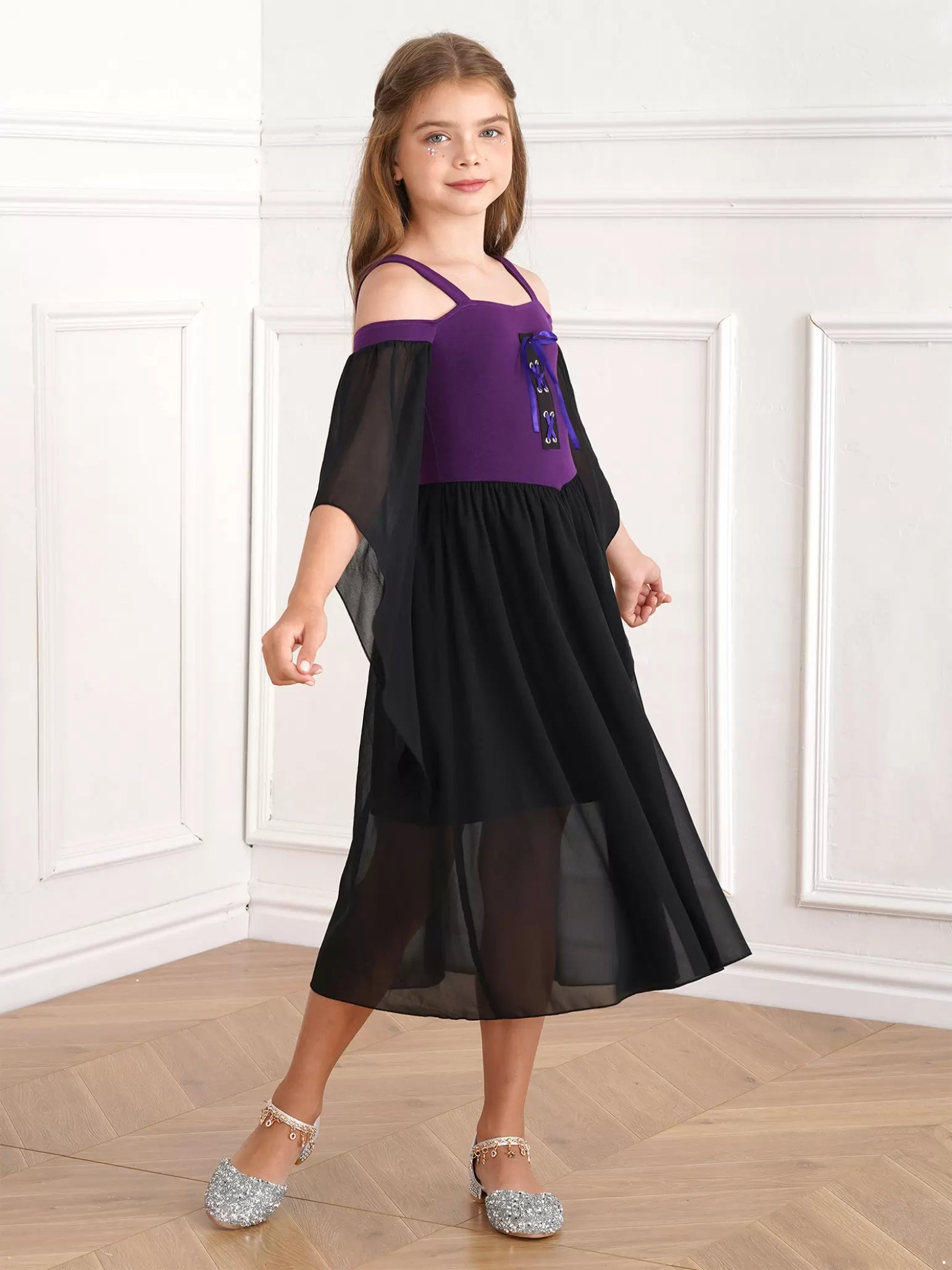 Robe gothique de la Renaissance médiévale d'Halloween pour enfants filles