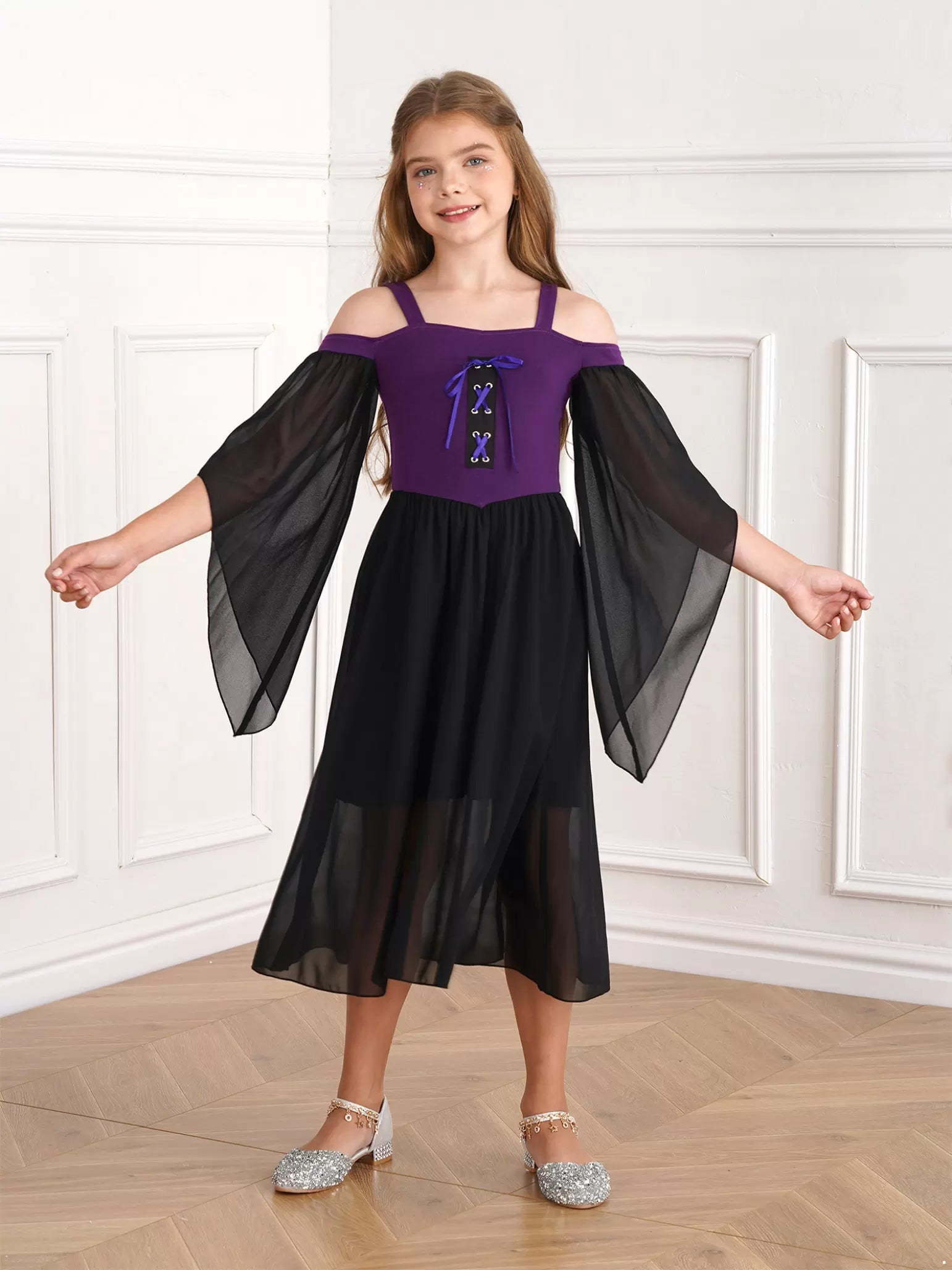 Robe gothique de la Renaissance médiévale d'Halloween pour enfants filles