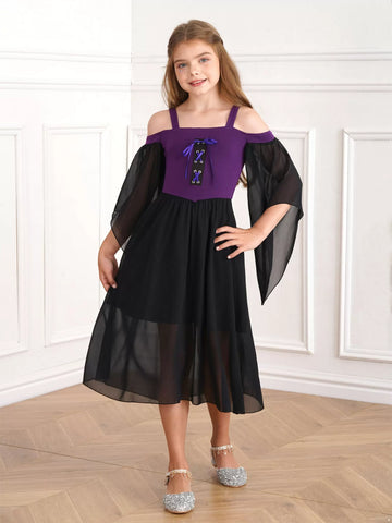 Robe gothique de la Renaissance médiévale d'Halloween pour enfants filles