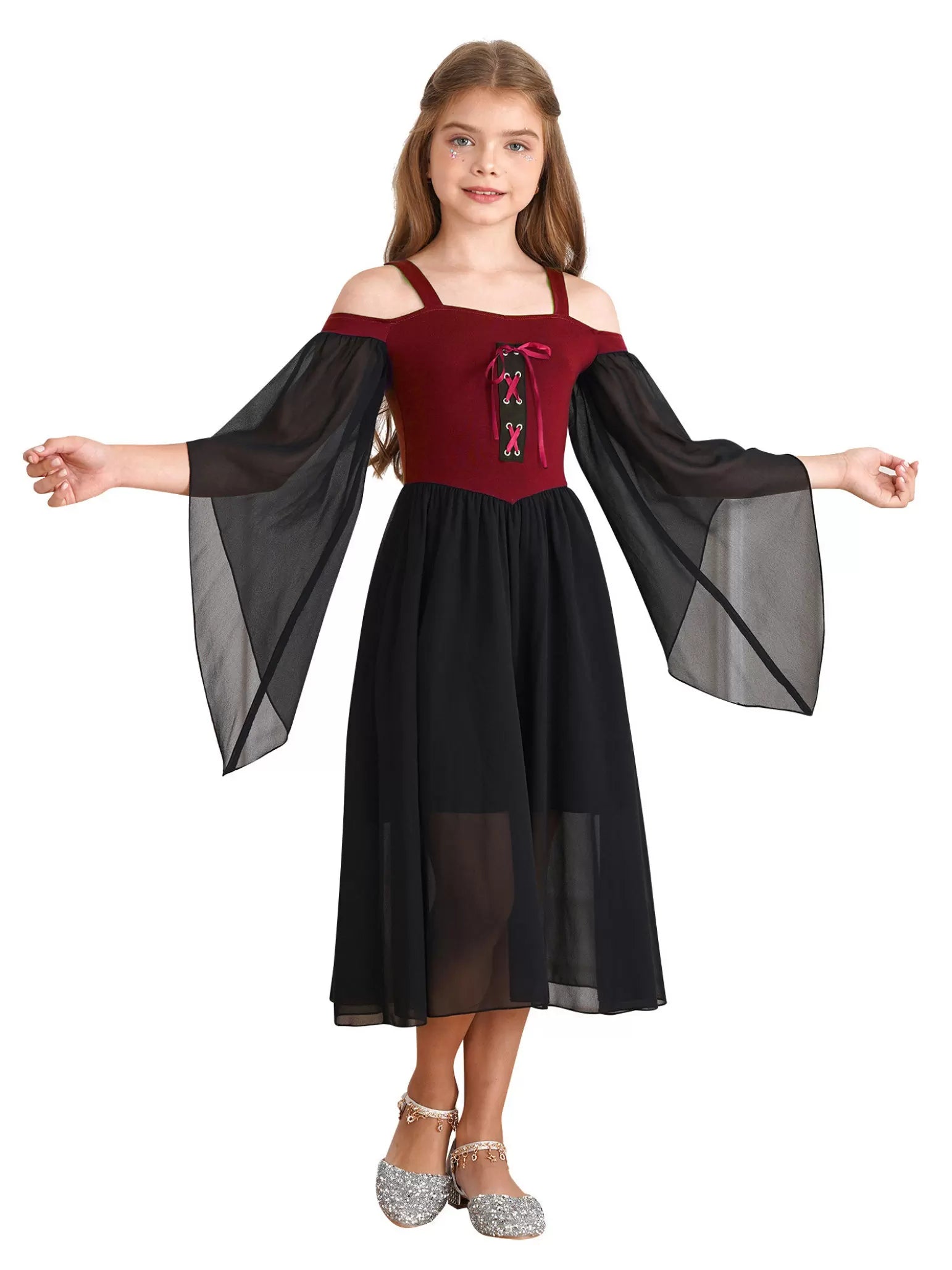 Robe gothique de la Renaissance médiévale d'Halloween pour enfants filles