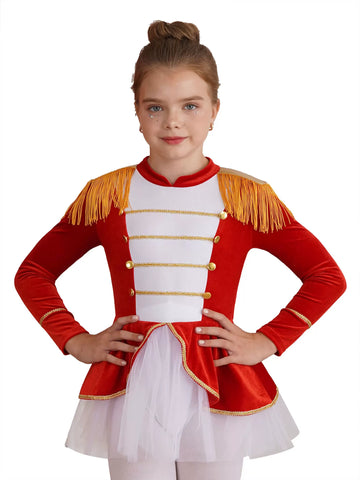 Robe de justaucorps de cirque tutu en maille à manches longues pour filles