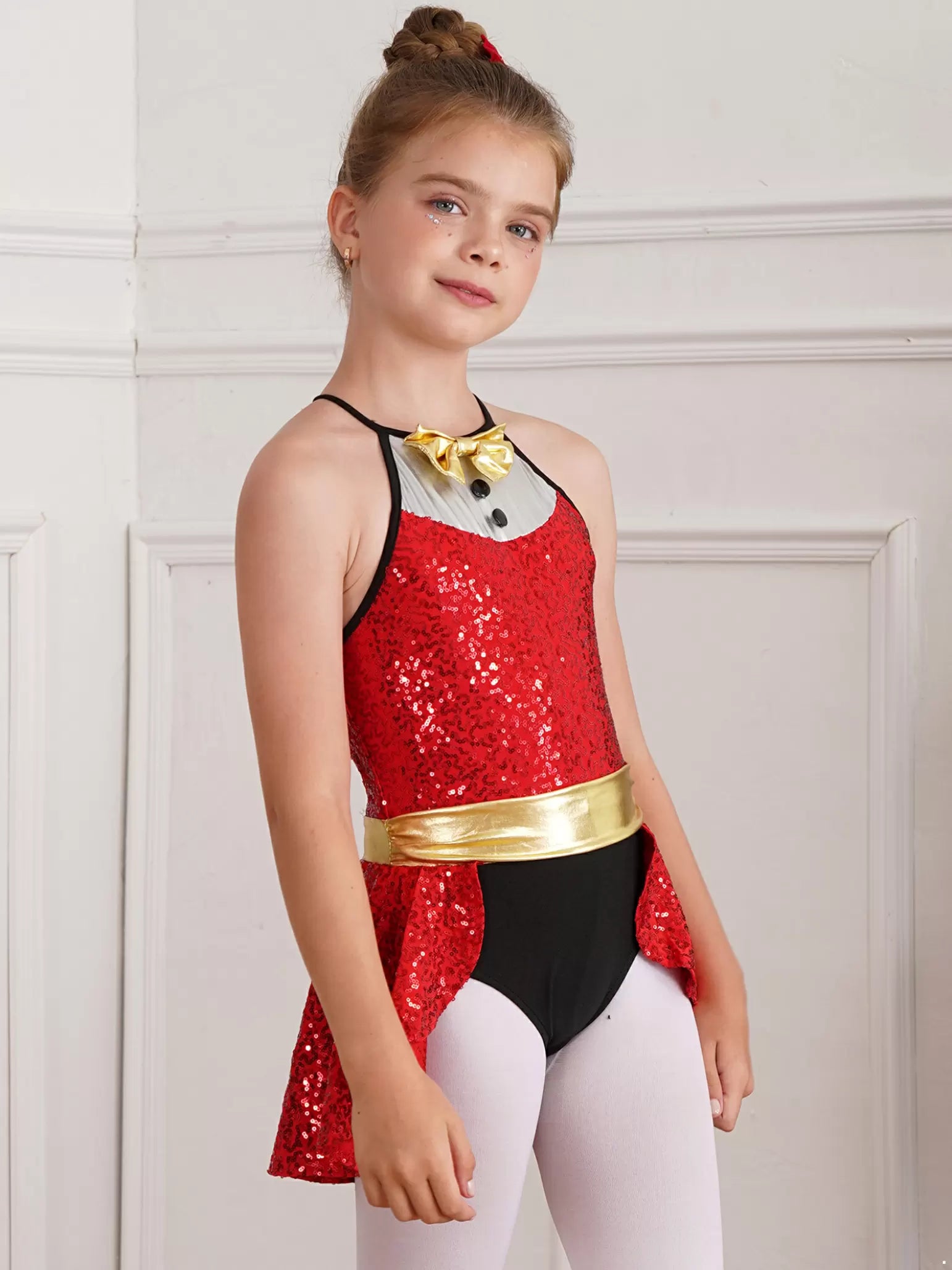 Kids Girls Christmas Sequin Bowknot Leotard Dress