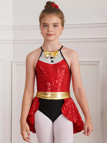 Robe justaucorps de Noël à paillettes et nœud papillon pour enfants filles