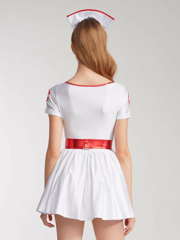 Costume d'infirmière à manches courtes pour femmes, robe Tutu avec bandeau et ceinture