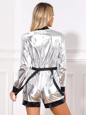 Combinaison d'astronaute métallique Spaceman pour femme avec ceinture