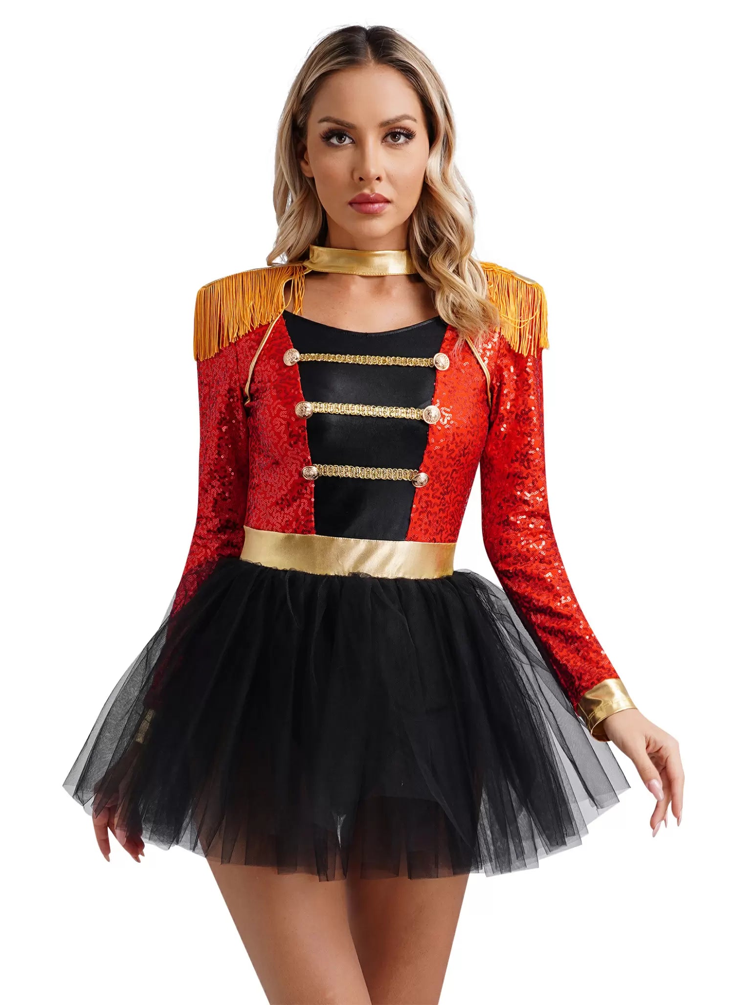 Women Long Sleeve Circus Ringmaster Tutu Leotard Dress