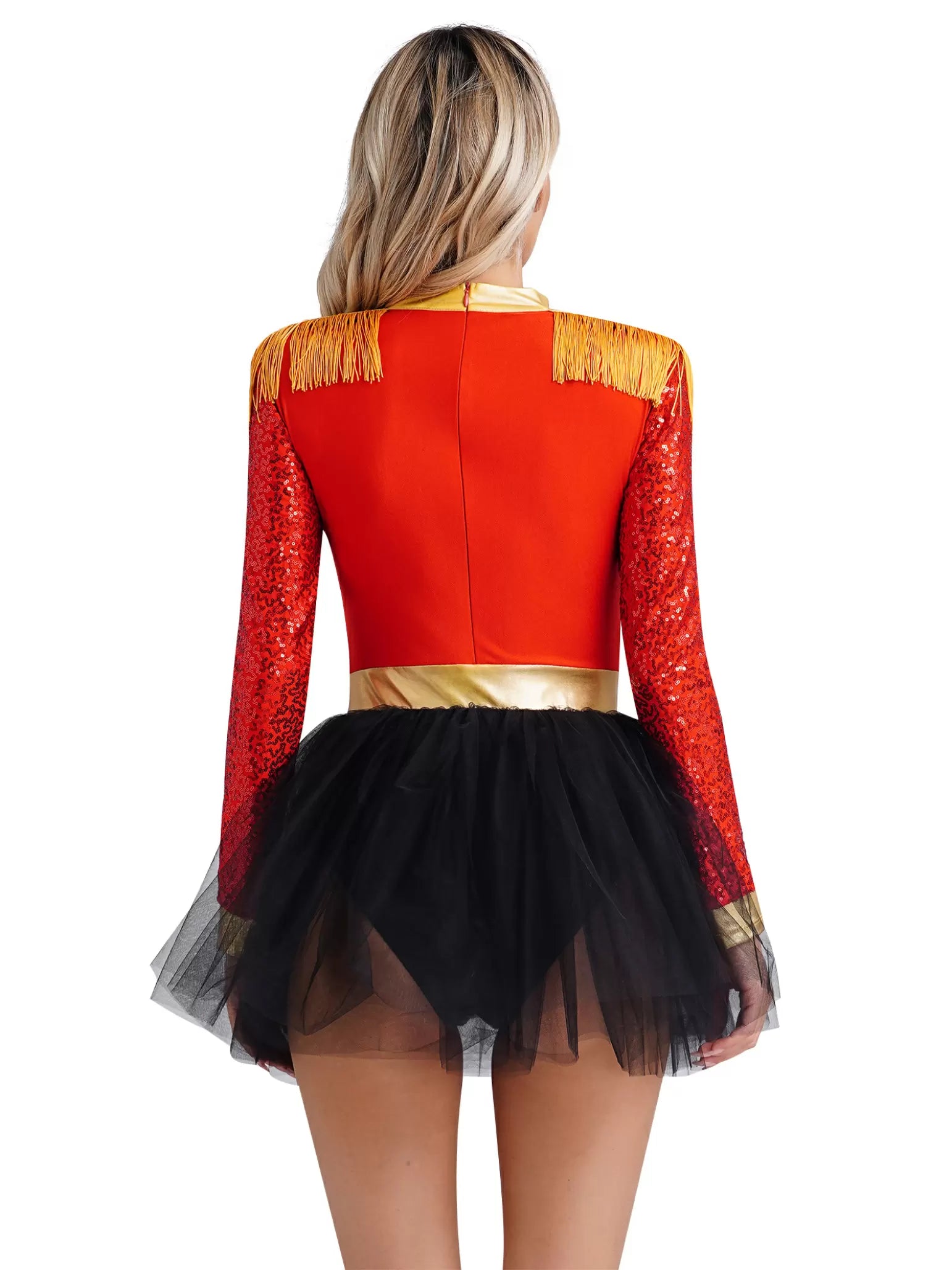 Women Long Sleeve Circus Ringmaster Tutu Leotard Dress