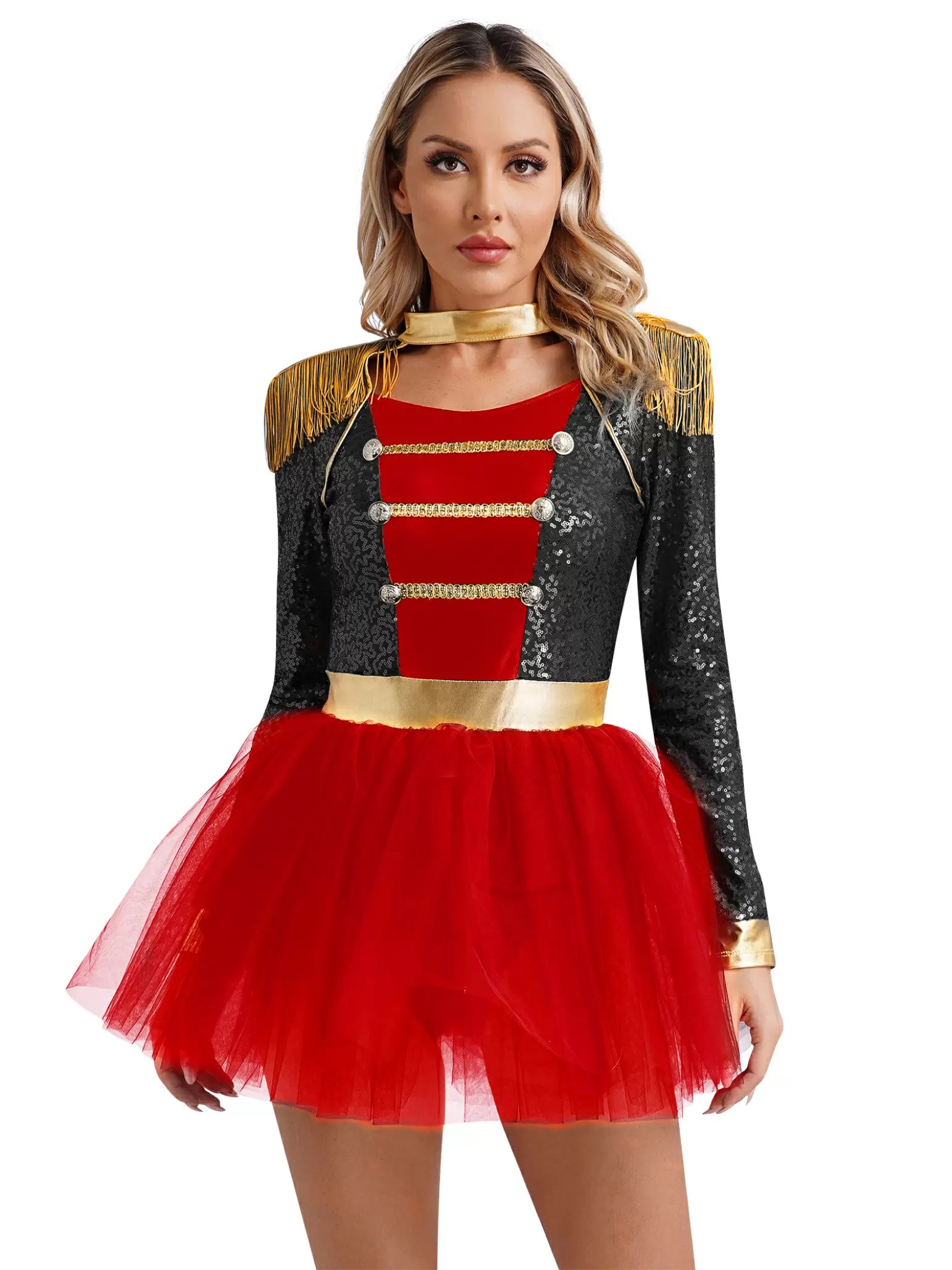 Women Long Sleeve Circus Ringmaster Tutu Leotard Dress