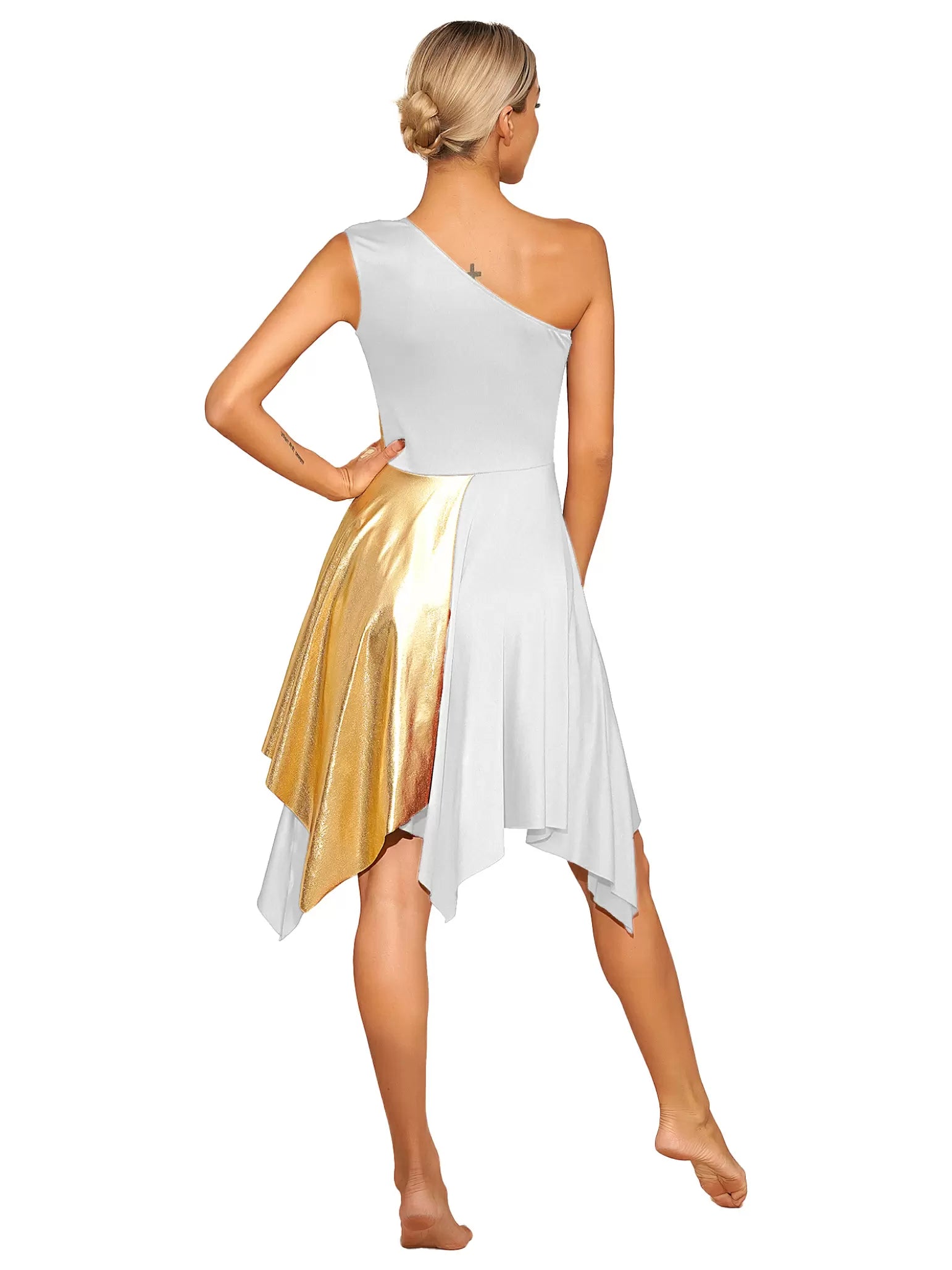 Women Metallic One Shoulder Worship Praise Dance Dress