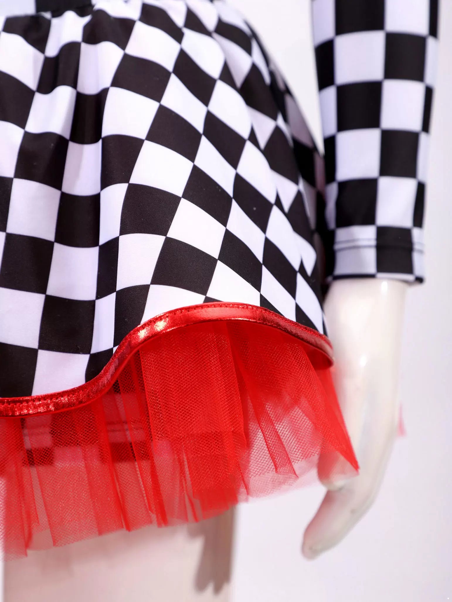 Kids Girls Sequin Checkerboard Racer Racing Driver Costume Dress