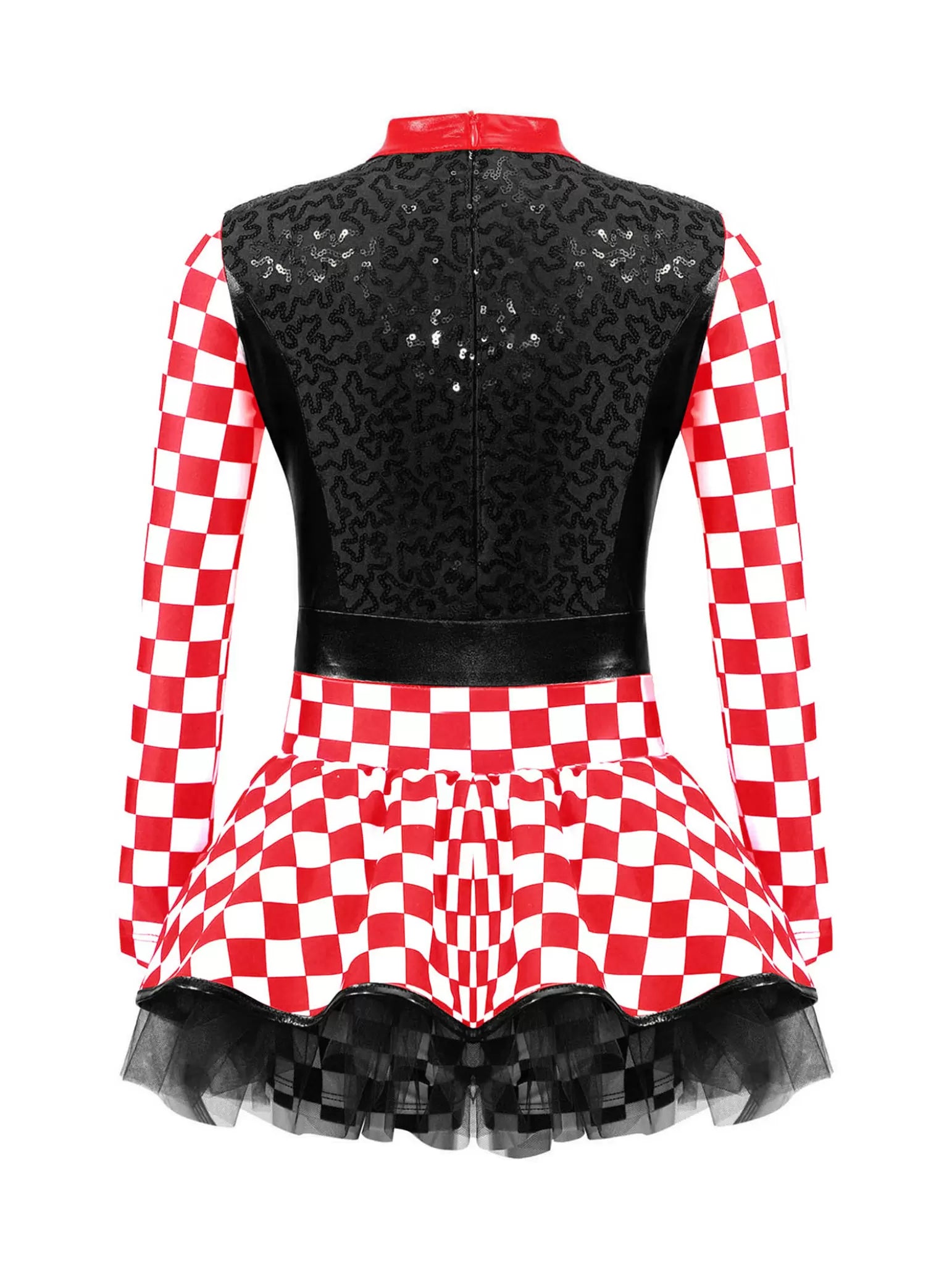 Kids Girls Sequin Checkerboard Racer Racing Driver Costume Dress