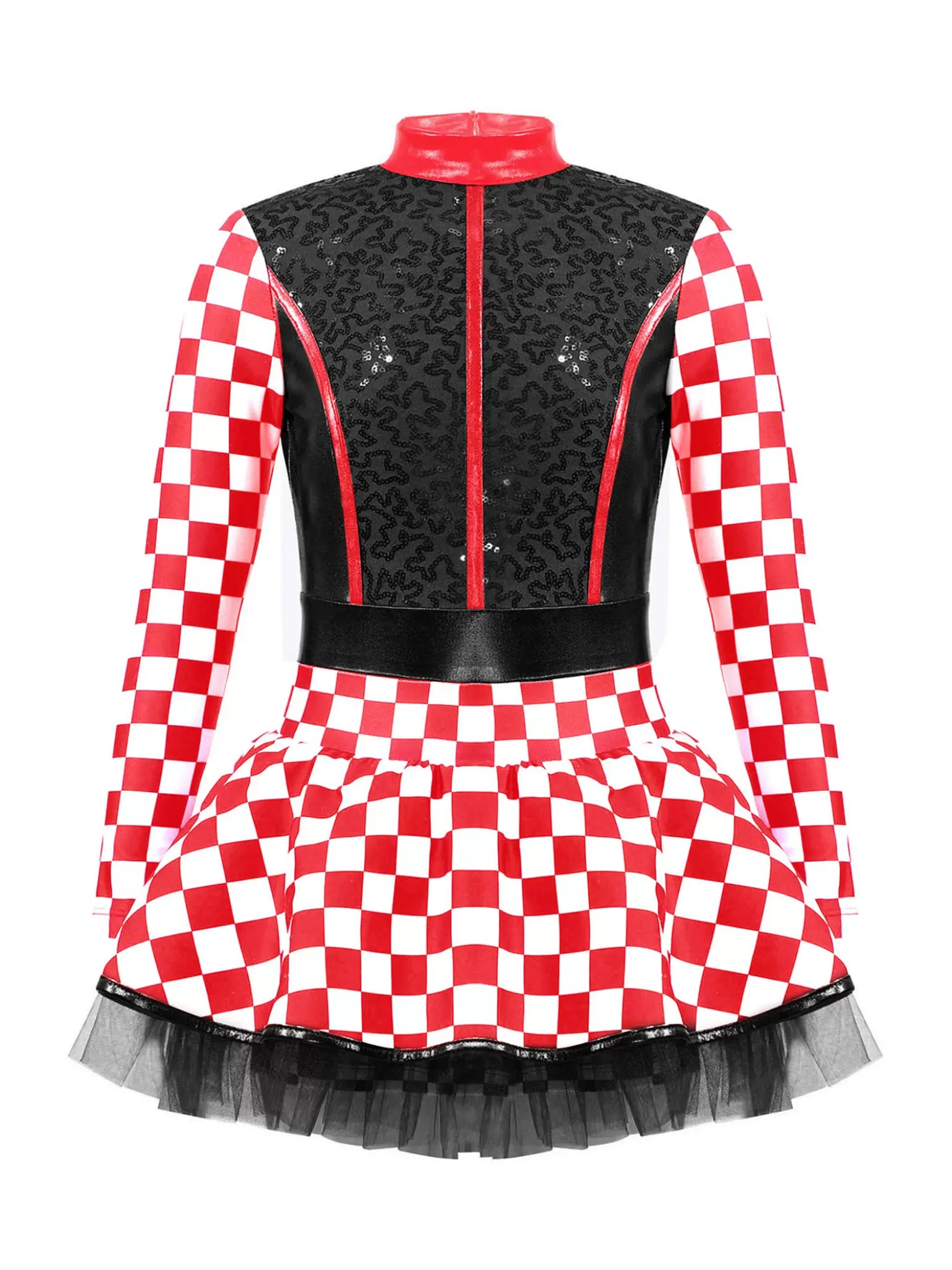 Kids Girls Sequin Checkerboard Racer Racing Driver Costume Dress