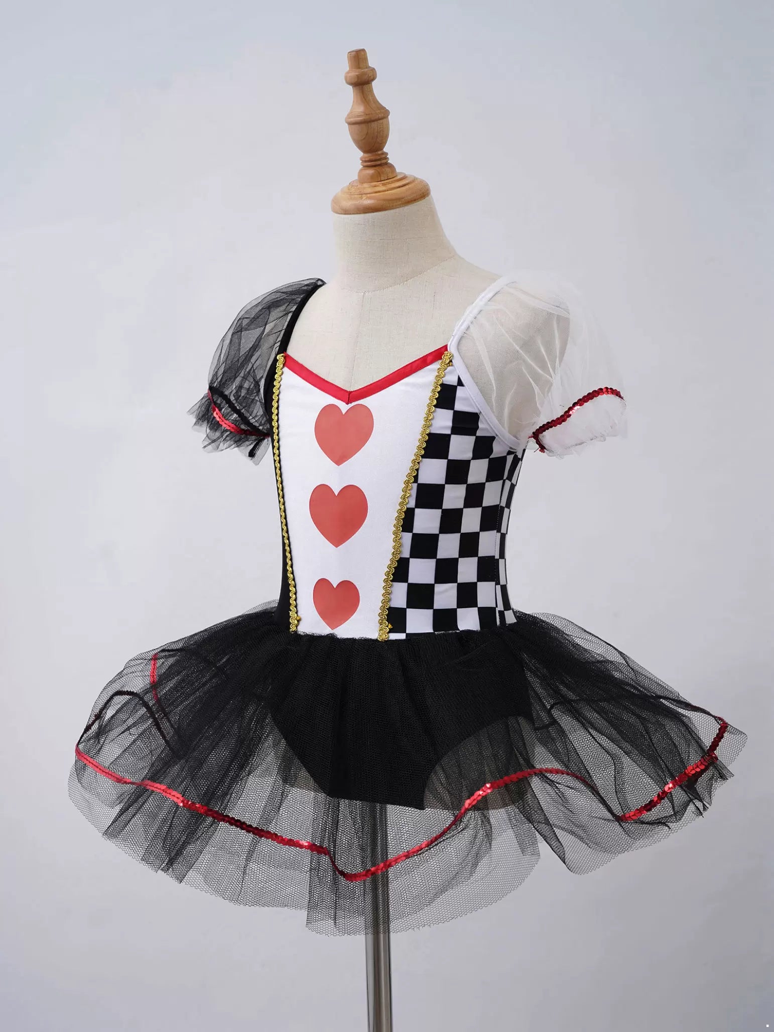 Kids Girls Short Sleeves Hearts Print Mesh Tutu Dress