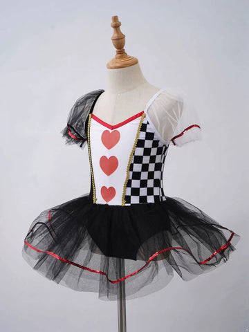 Robe tutu en maille à manches courtes pour enfants filles, imprimé cœurs