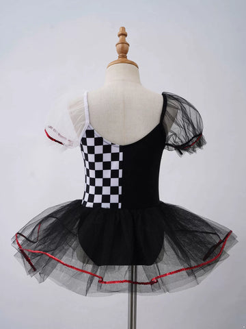 Kids Girls Short Sleeves Hearts Print Mesh Tutu Dress