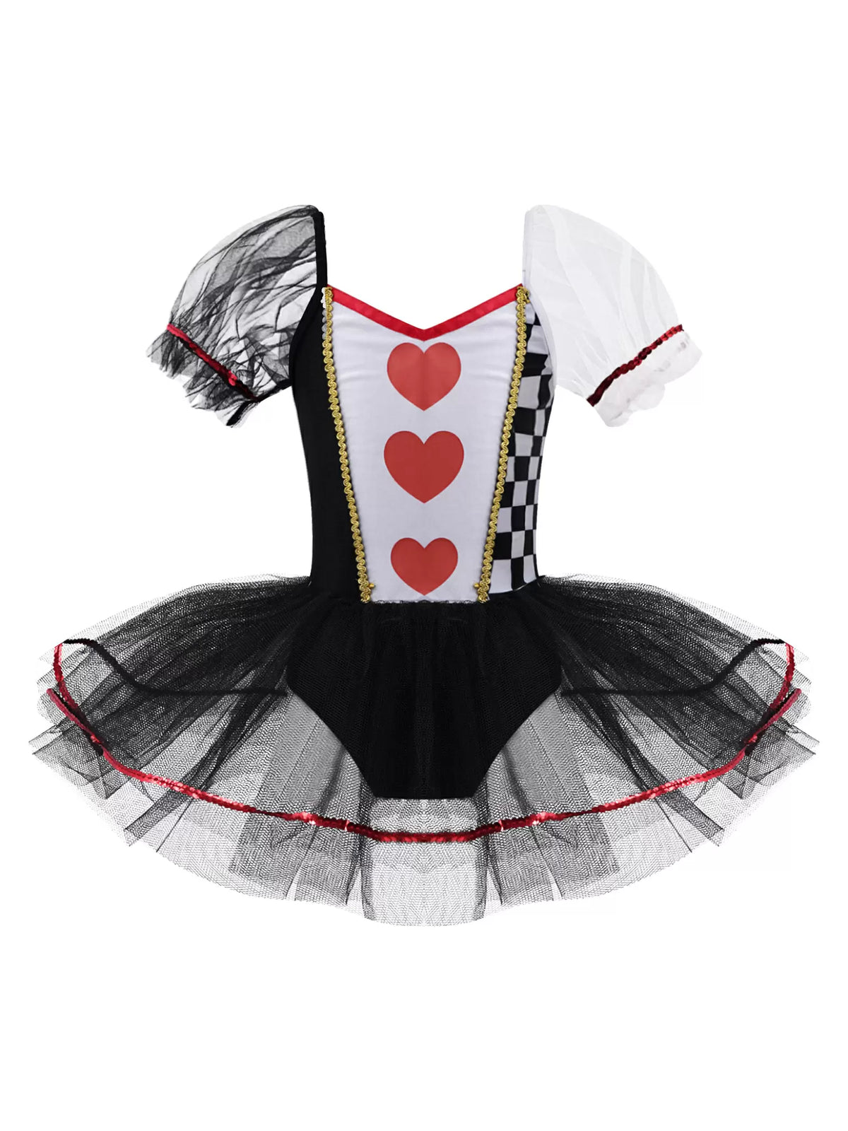 Kids Girls Short Sleeves Hearts Print Mesh Tutu Dress