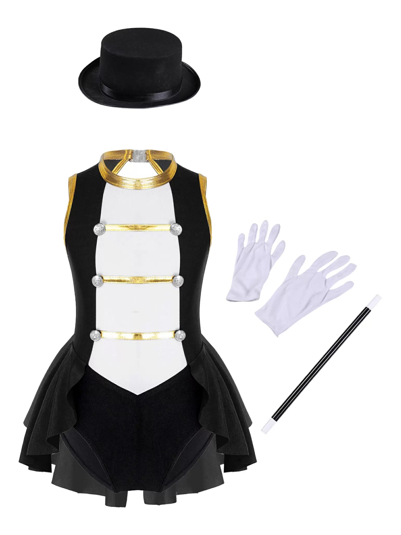 Costume de cirque Ringmaster pour filles, justaucorps sans manches avec ensemble de chapeaux