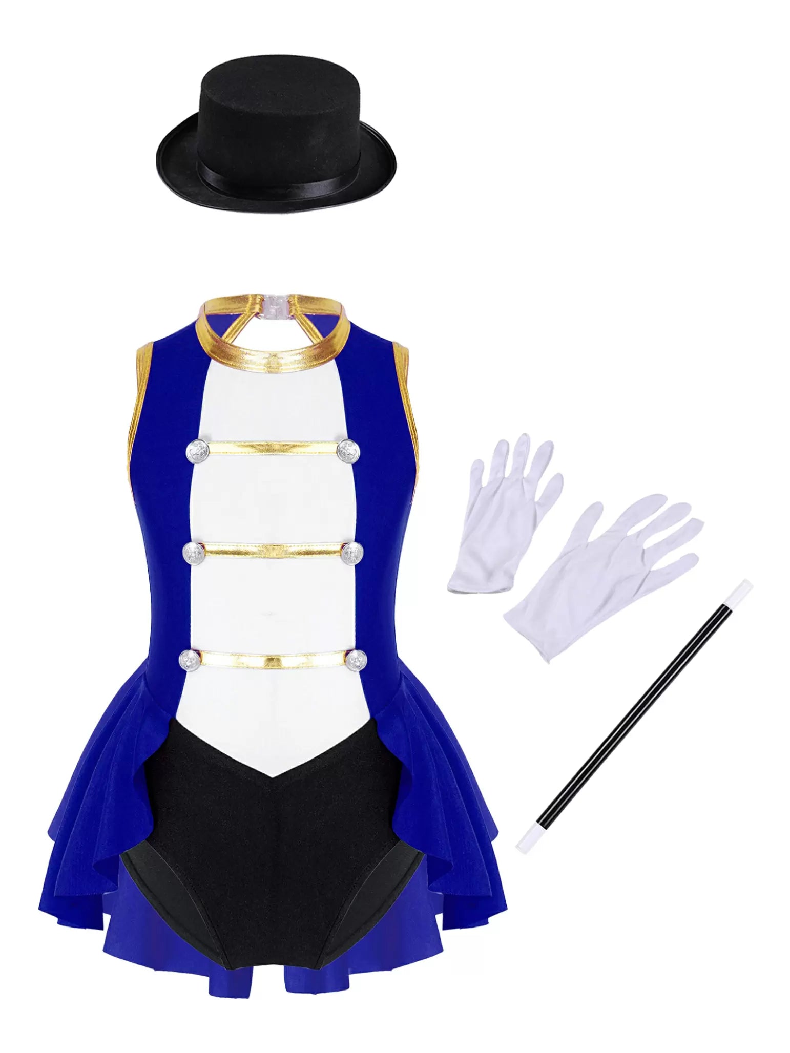 Costume de cirque Ringmaster pour filles, justaucorps sans manches avec ensemble de chapeaux