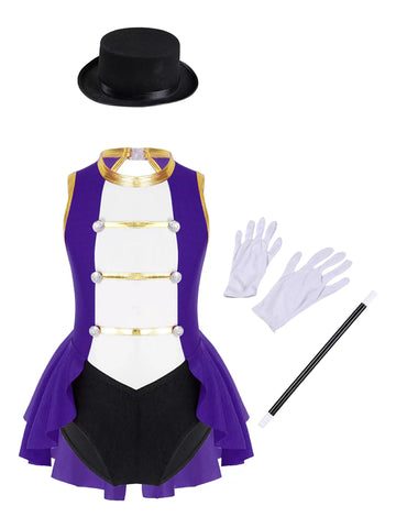 Kids Girls Ringmaster Circus Costume Sleeveless Leotard with Hat Set