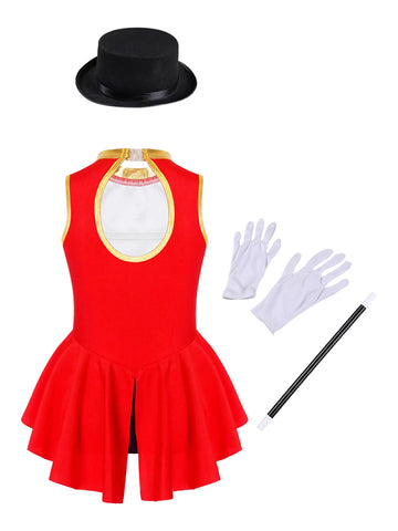 Kids Girls Ringmaster Circus Costume Sleeveless Leotard with Hat Set