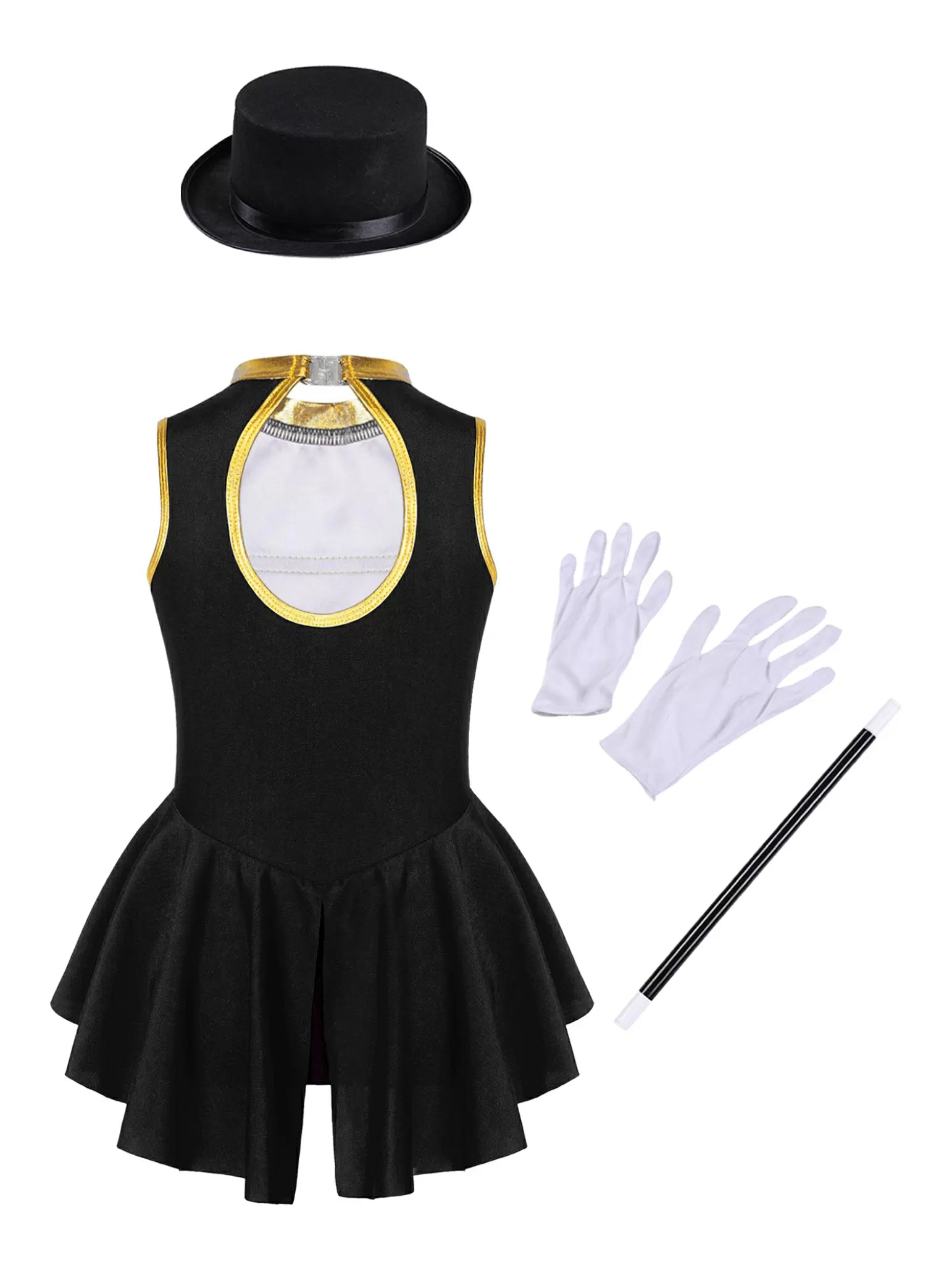 Costume de cirque Ringmaster pour filles, justaucorps sans manches avec ensemble de chapeaux