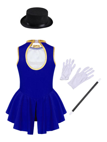 Costume de cirque Ringmaster pour filles, justaucorps sans manches avec ensemble de chapeaux