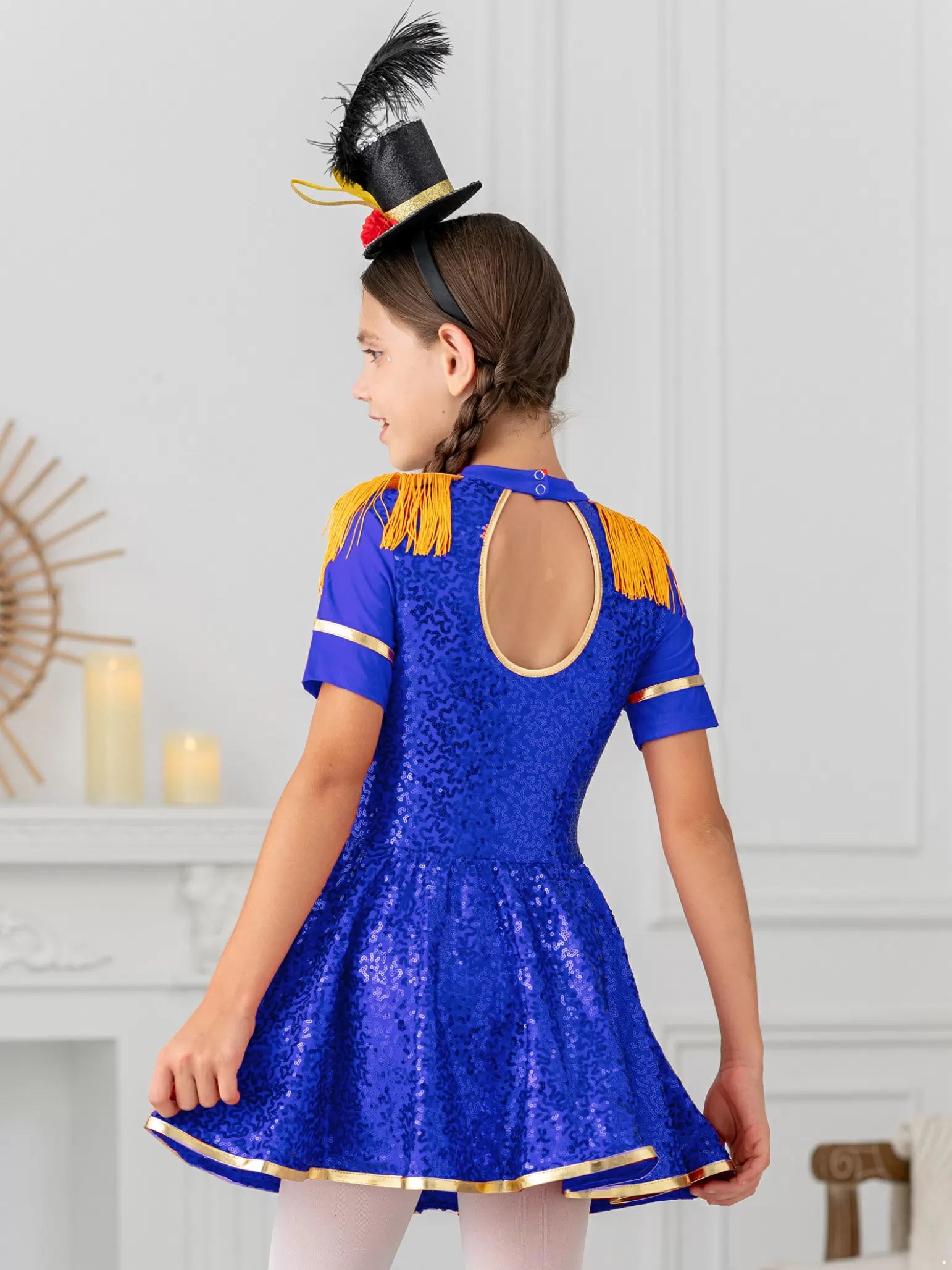 Kids Girls Sequin Tassel Honor Guard Circus Dress