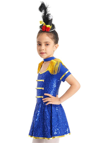 Kids Girls Sequin Tassel Honor Guard Circus Dress