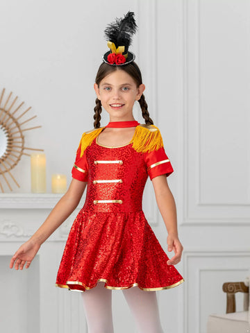 Kids Girls Sequin Tassel Honor Guard Circus Dress