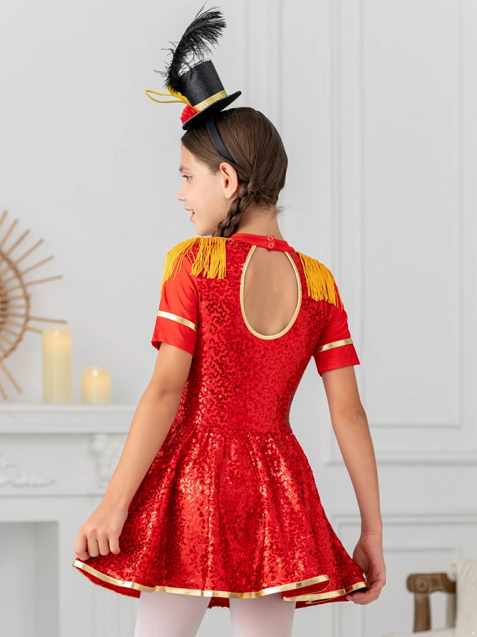 Kids Girls Sequin Tassel Honor Guard Circus Dress