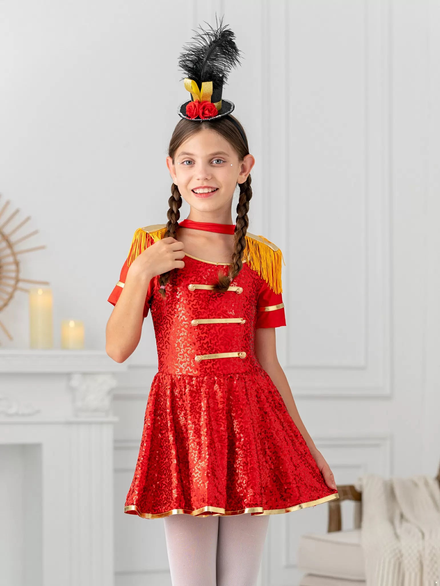 Kids Girls Sequin Tassel Honor Guard Circus Dress