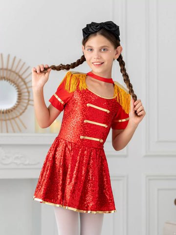 Kids Girls Sequin Tassel Honor Guard Circus Dress