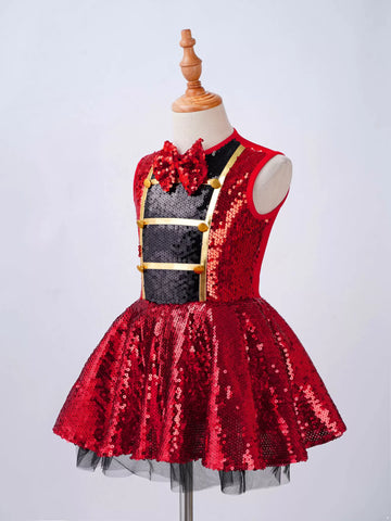 Kids Girls Sleeveless Sequins Bowknot Leotard Dress