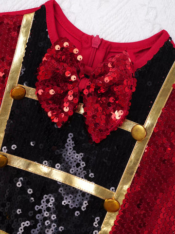 Vestito body da bambina con fiocco e paillettes senza maniche