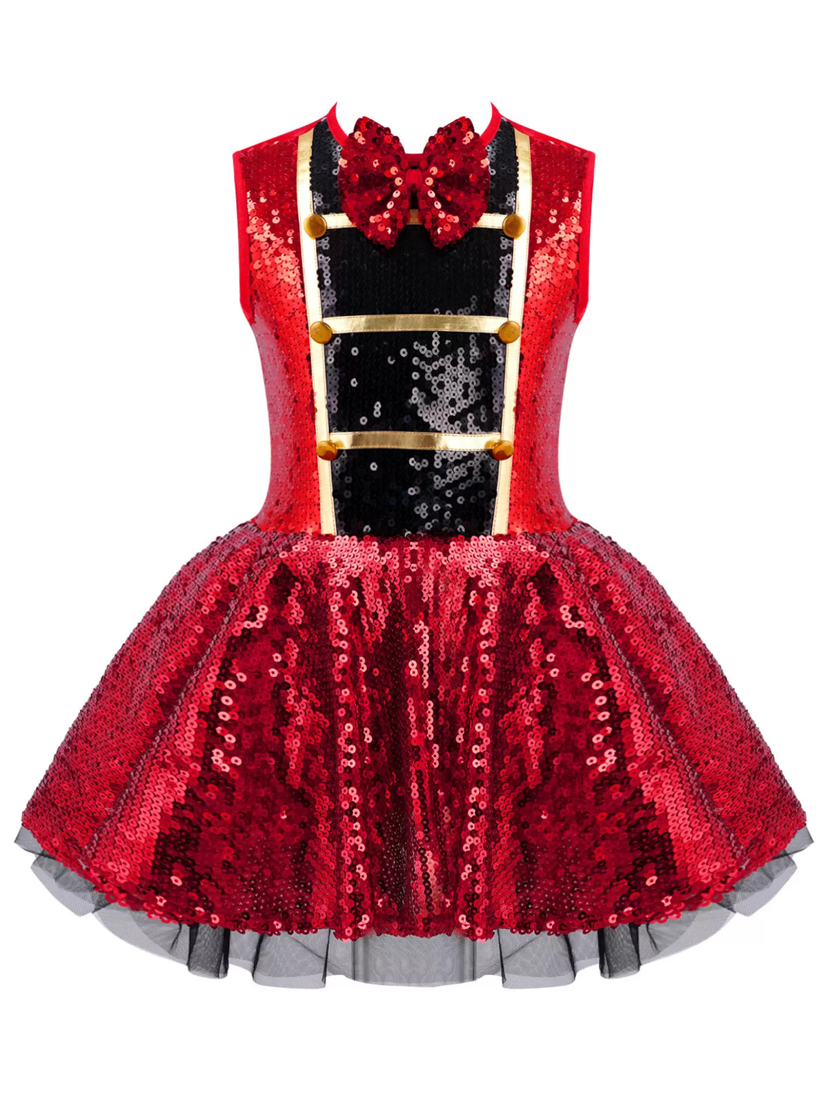 Kids Girls Sleeveless Sequins Bowknot Leotard Dress